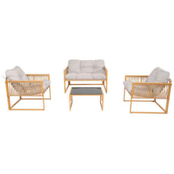 Salon de jardin 4 places effet rotin coussins gris clair TURINI, Concept Usine