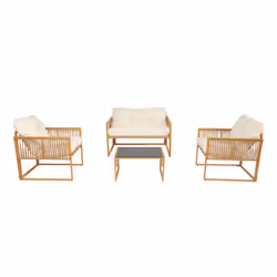 Salon de jardin 4 places effet rotin coussins blancs TURINI, Concept Usine