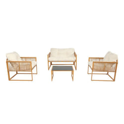 Salon de jardin 4 places effet rotin coussins blancs TURINI, Concept Usine