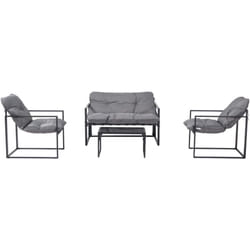 Concept-usine - Salon de jardin 4 places contemporain noir et coussins gris rabat