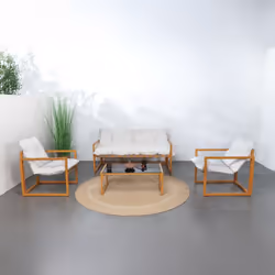 Salon de jardin 5 places contemporain marron et coussins beiges RABAT, Concept Usine