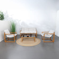 Salon de jardin 5 places contemporain marron et coussins beiges RABAT, Concept Usine