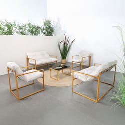 Salon de jardin 6 places contemporain marron et coussins beiges RABAT, Concept Usine