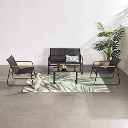 Salon de jardin 4 places en toile de polyester noir AURORA, Concept Usine