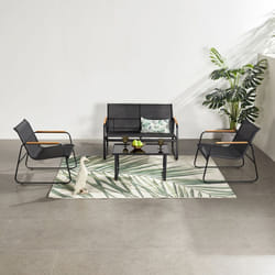 Salon de jardin 4 places en toile de polyester noir AURORA, Concept Usine