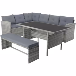 Salon de jardin 8 places avec canapé d'angle en résine tressée grise Apportez confort et style à votre extérieur avec ce salo ...