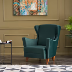 Fauteuil à oreilles en velours vert WILLIAMS, Concept Usine