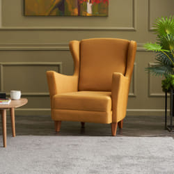 Fauteuil à oreilles en velours moutarde WILLIAMS, Concept Usine