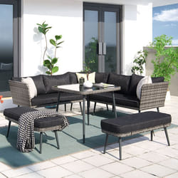 salon de jardin 9 places résine tressée anthracite BARACOA, Concept Usine