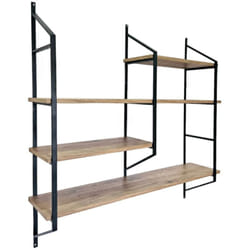 Etagère murale design en métal - 4 rangements - bois et noir YOMI