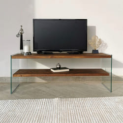Meuble TV contemporain verre et bois 120 cm JOY, Concept Usine