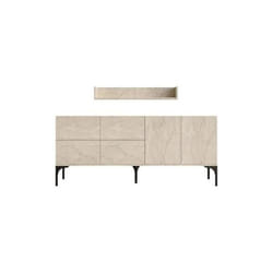 Buffet effet travertin 180 cm 6 portes et étagère AURA, Concept Usine