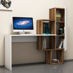 Bureau fonctionnel 6 rangements - bois et blanc TURKU, Concept Usine