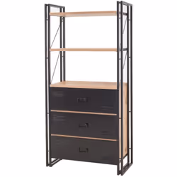Bibliothèque style industriel avec tiroirs - bois et noir Découvrez ce meuble étagère Kotor, une pièce polyvalente au style i ...