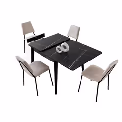 Table à manger extensible 4 personnes marbre noir 80 cm KAVALA, Concept Usine