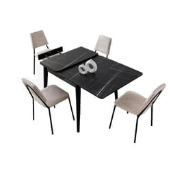 Table à manger extensible 4 personnes marbre noir 80 cm KAVALA, Concept Usine