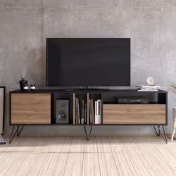 Meuble TV industriel bois et noir avec rangement 180 cm BAYLEE, Concept Usine