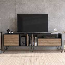 Meuble TV industriel bois et noir avec rangement 180 cm BAYLEE, Concept Usine