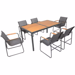 Salon de jardin 6 places anthracite et bois FOGGIA, Concept Usine