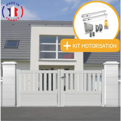 Portail aluminium battant semi-ajouré en kit + Motorisation dimensions L.3000 (entre piliers) x H.1300 mm sgs Essential (vérins) Couleurs Blanc (ral