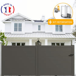 Portail aluminium coulissant plein en kit + Motorisation dimensions L.3000 (entre piliers) x H.1700 mm Couleurs Gris quartz (ral 7039)