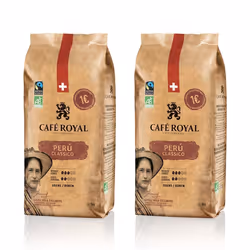 2 x 1 KG - Café Royal Peru Classico - Café Torréfié en Grains 100% Arabica - Intensité 3/5 - Certifié Fairtrade