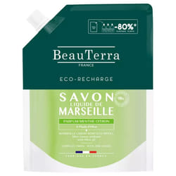 BeauTerra Savon Liquide de Marseille Menthe Citron Éco-Recharge 900 ml