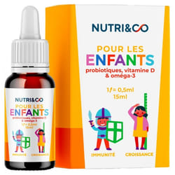 Nutri&Co Pour les Enfants Probiotiques Vitamine D et Oméga 3 15 ml