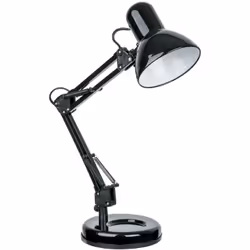 Cette lampe de bureau articulée de couleur noire en métal possède un interrupteur sur le câble. Elle est fournie avec son ali ...