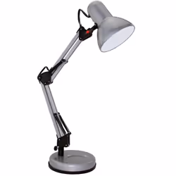 Cette lampe de bureau articulée de couleur grise en métal possède un interrupteur sur le câble. Elle est fournie avec son ali ...
