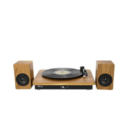Platine vinyle Halterrego av 2 HP extérieurs RMS 2*5WRCA OUT BT IN adaptateur inclus finition laquée noire/asp bois