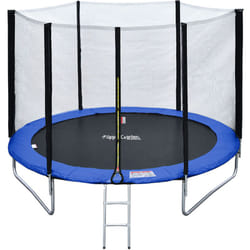 Happy Garden - Pack Premium Trampoline 245cm réversible bleu / vert canberra + filet, échelle, bâche et kit d'ancrage