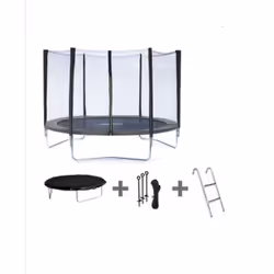 Pack Premium Trampoline 245cm réversible gris / rose CANBERRA + filet, échelle, bâche et kit d'ancrage