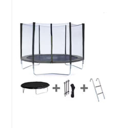 Pack Premium Trampoline 245cm réversible gris / rose CANBERRA + filet, échelle, bâche et kit d'ancrage