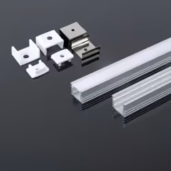 Profilé d'aluminium argenté pour bande LED (L max : 12,4mm) Couverture satinée 2000 x 17,4 x 12,1mm