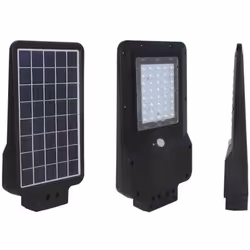 Réverbère LED 15W Street light avec panneau solaire, capteur crépusculaire et détecteur de mouvement. Corps en plastique noir ...