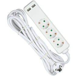 V-tac - Adaptateurs et prises - 3 voies - Prise d'extension usb - IP20 - Blanc - câble de 5 m