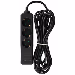 Bloc multiprises avec càble 5m 3 prises 10A 2P + Schuko 2 USB et interrupteur d'éclairage Schuko plug Noir