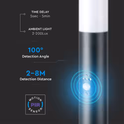 Lampadaire LED de jardin 60cm avec douille E27 et 2 prises Schuko et détecteur de mouvement (max 60W) Couleur Gris IP44