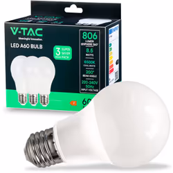 V-TAC Lampadine Ampoule LED E27 8,5W A60 6500K (Boîte 3 pièces)