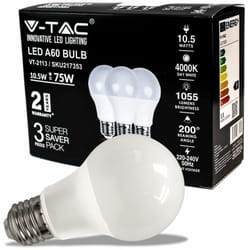 Ampoule led E27 10.5W 100LM/W A60 4000K (Boîte 3 pièces) - V-tac