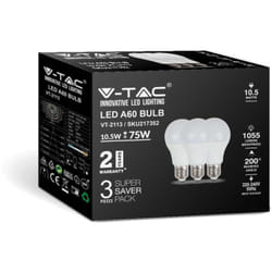Ampoule led E27 10,5W 100LM/W A60 3000K (Boîte 3 pièces) - V-tac