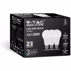 V-TAC Lampadine Ampoule LED E27 15W A65 3000K (Boîte 3 pièces)