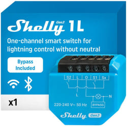 Shelly - 1L GEN3 - interrupteur connecté wi-fi 2.4 g, 1 canal 200 w, fil non requis, bypass 1L/2L inclus, éclairage connecté, cont