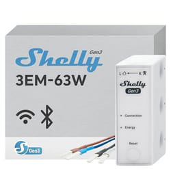 Compteur électrique - Shelly - 3EM-63W Gen3 - Monophasé/Triphasé - Wi-Fi & Bluetooth - Rail Din