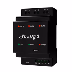 Shelly Pro 3, Smart relay, Noir, 802.11b, 802.11g, Wi-Fi 4 (802.11n), 2,4 GHz, 30 m, 13,35 dBmW