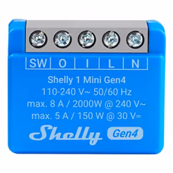 Shelly 1 Mini Gen4, Commutateur intelligent, 1P, Sans fil, Plastique, 30 m, 50 m