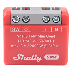 Shelly 1PM Mini Gen4, Commutateur intelligent, Sans fil, Plastique, 30 m, 50 m, Rouge