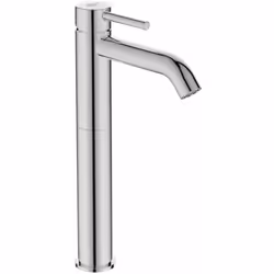 Mitigeur de lavabo avec bec haut sur plage avec garniture de vidage levier de commande métallique bec fixe et mousseur dissim ...