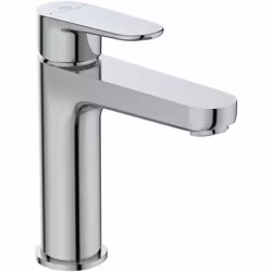 Mitigeur de lavabo sans garniture de vidage sur plage levier métallique avec marquage de l’eau chaude et de l’eau froide Firm ...